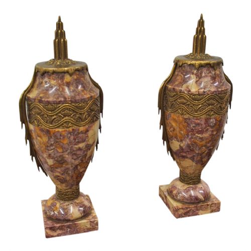 Pair of French Marble and Gilded Urns