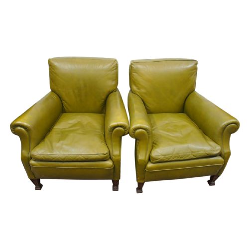 Pair of Green Leather Upholstered Library Chairs
