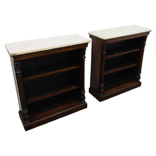 Rare Pair of George IV Rosewood and Marble Top Open Bookcases