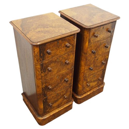 Pair of Tall Burr Walnut Bedside Cabinets