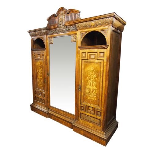 Victorian Marquetry Inlaid Rosewood Wardrobe