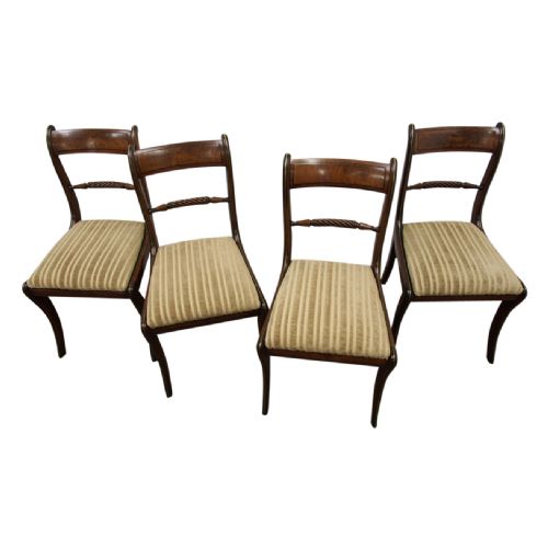 Rare Regency Set of 4 Brass Inlaid Regency Mahogany Chairs