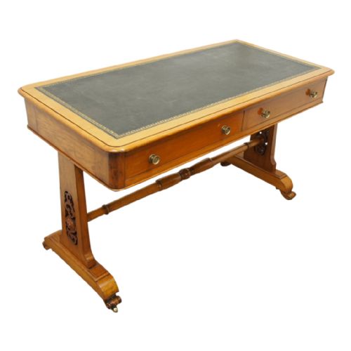 Rare Pine and Green Leather Library Table