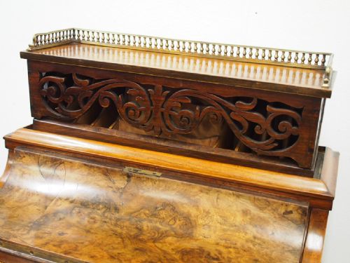 MID VICTORIAN BURR WALNUT PIANO TOP DAVENPORT DESK - ADDITIONAL PHOTO 1