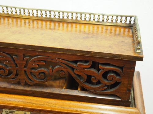 MID VICTORIAN BURR WALNUT PIANO TOP DAVENPORT DESK - ADDITIONAL PHOTO 2