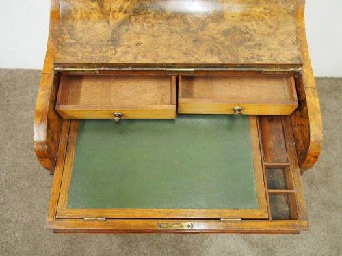 MID VICTORIAN BURR WALNUT PIANO TOP DAVENPORT DESK - ADDITIONAL PHOTO 9