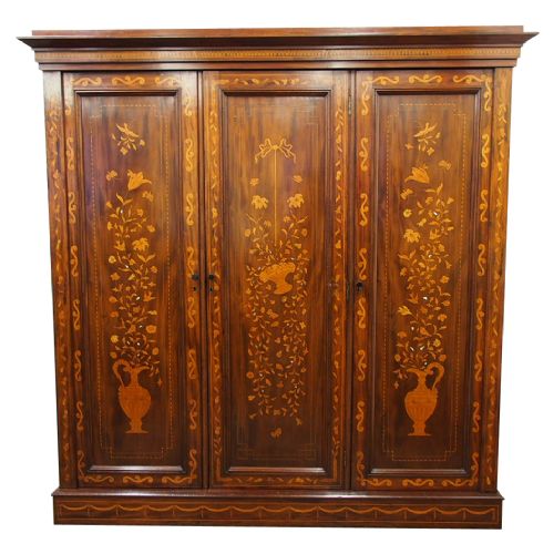 Marquetry Inlaid 3 Door Mahogany Wardrobe