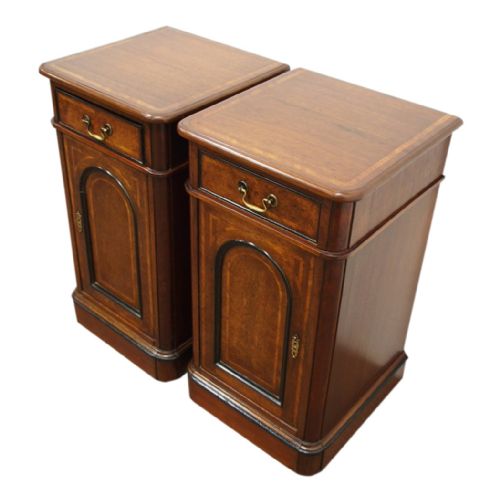 Unusually Large Pair of Victorian Inlaid Walnut Bedsides