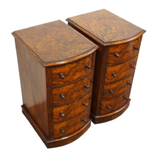 Pair of Neat Victorian Walnut Bowfront Chest of Drawers or Bedsides