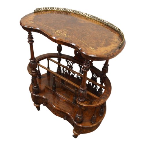 Victorian Inlaid Burr Walnut Kidney Shaped Etagere