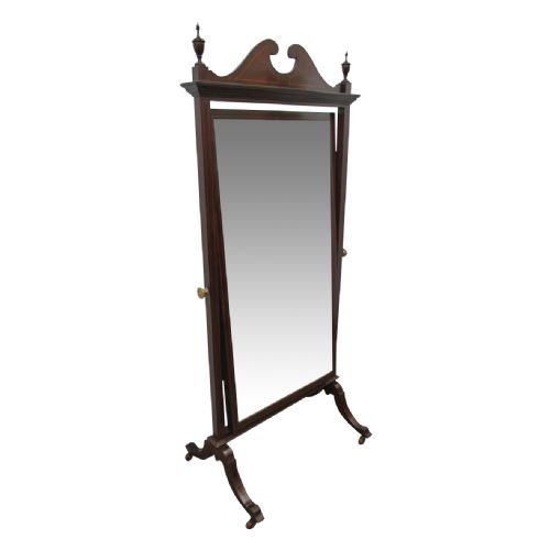 Mahogany and Inlaid Sheraton Style Cheval Mirror