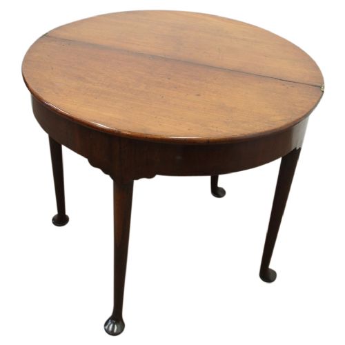 Rare George II Red Walnut Demi-lune Foldover Table