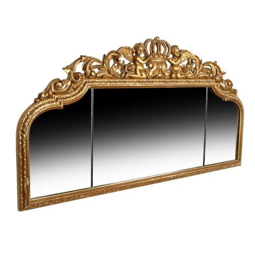 Carved Wood and Gilded Overmantel Mirror