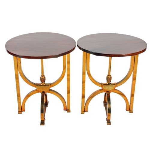 Pair of Circular Mahogany and Brass Occasional Tables
