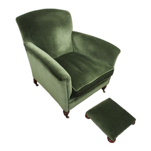 Howard Style Green Victorian Easy Chair and Footstool