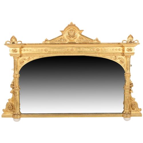 Victorian Carved Gesso Wood Overmantel Mirror