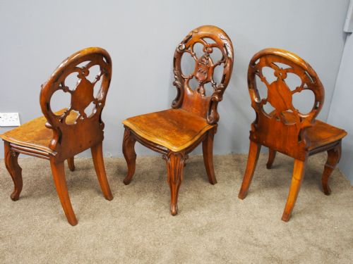 SET OF 3 VICTORIAN MAHOGANY HERALDIC HALL CHAIRS - ADDITIONAL PHOTO 1