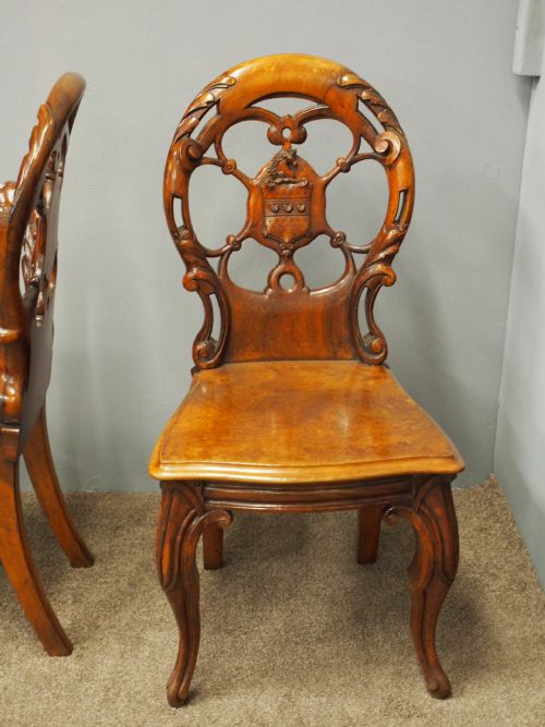 SET OF 3 VICTORIAN MAHOGANY HERALDIC HALL CHAIRS - ADDITIONAL PHOTO 3
