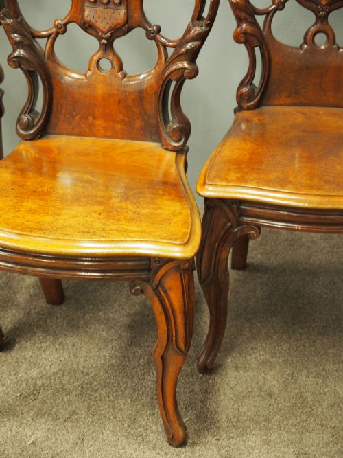 SET OF 3 VICTORIAN MAHOGANY HERALDIC HALL CHAIRS - ADDITIONAL PHOTO 5