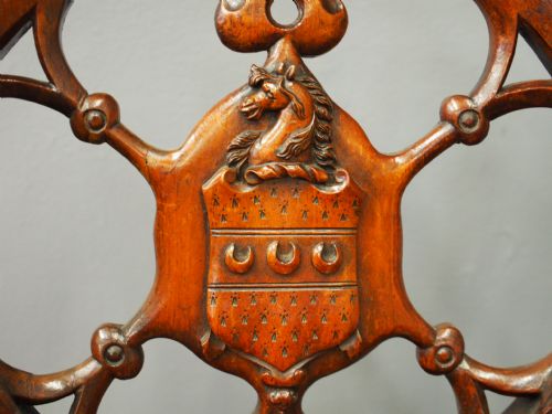 SET OF 3 VICTORIAN MAHOGANY HERALDIC HALL CHAIRS - ADDITIONAL PHOTO 9