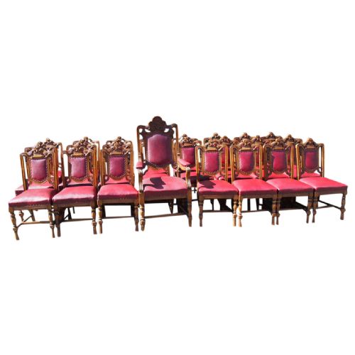 Set of 24 Victorian Carved Oak Dining Chairs