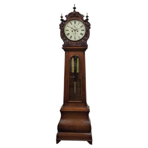 Carved Drum Head Grandfather Clock by J W Mitchell, Glasgow