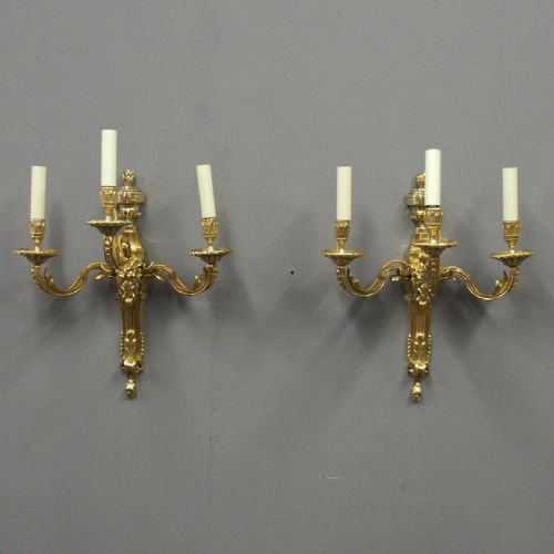 Pair of Adams Style Cast Brass and Gilded Wall Sconces