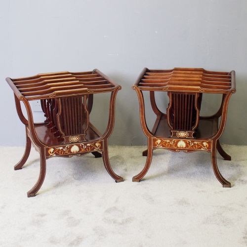 Pair of Sheraton Style Mahogany and Inlaid Canterburys