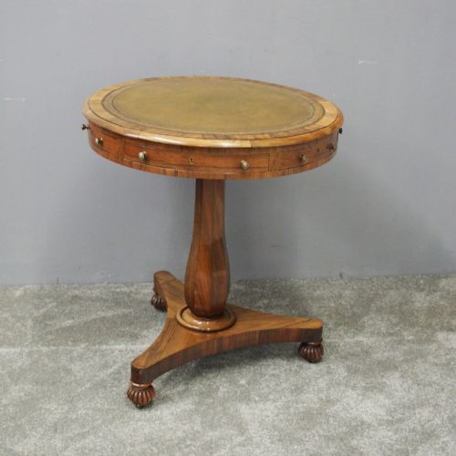 Small George IV Rosewood and Leather Top Drum Table

