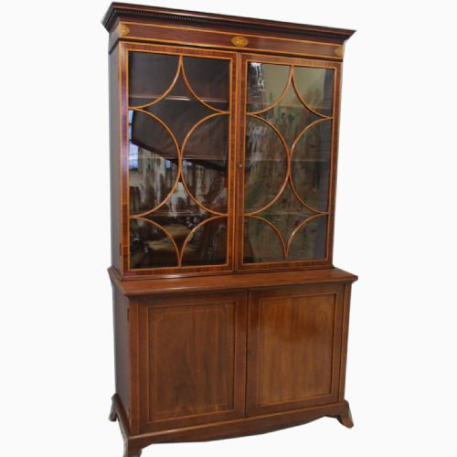 George III Inlaid Mahogany Cabinet Bookcase