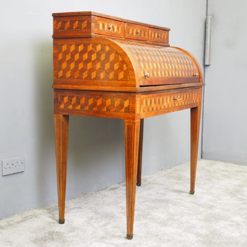 French Kingwood and Rosewood Parquetry Cylinder Desk

