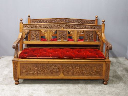 fig 1. Pair of Scottish Oak Hall Benches from Skibo Castle