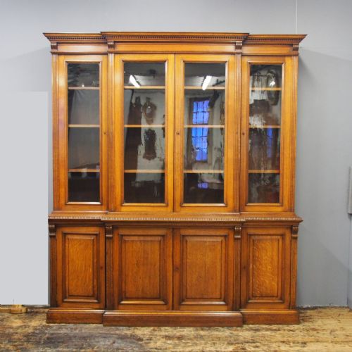 Victorian Oak 4 Door Breakfront Bookcase