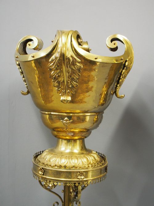 PAIR OF GOTHIC STYLE CAST BRASS STANDS AND URNS - ADDITIONAL PHOTO 2