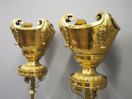 PAIR OF GOTHIC STYLE CAST BRASS STANDS AND URNS - ADDITIONAL PHOTO 3