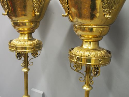 PAIR OF GOTHIC STYLE CAST BRASS STANDS AND URNS - ADDITIONAL PHOTO 4