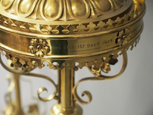 PAIR OF GOTHIC STYLE CAST BRASS STANDS AND URNS - ADDITIONAL PHOTO 8