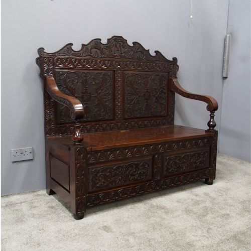 Victorian Carved Walnut Hall Bench