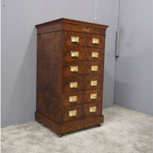 Victorian Burr Walnut Filing Cabinet or Office Chest