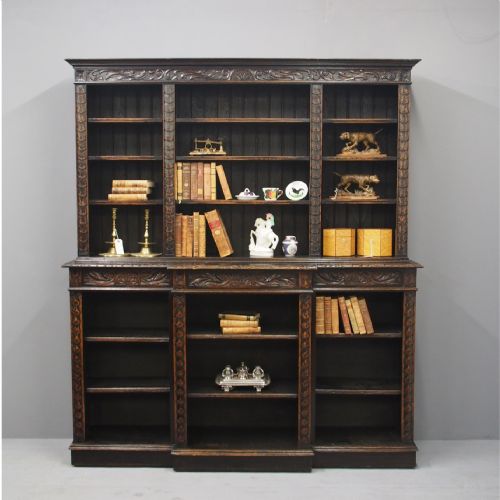 Victorian Carved Oak Open Bookcase

