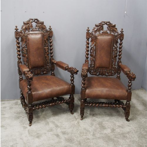 Pair of Jacobean Style Oak Chairs