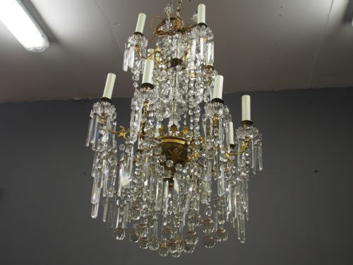 GLASS AND GILDED BRASS 2 TIER CHANDELIER - ADDITIONAL PHOTO 1