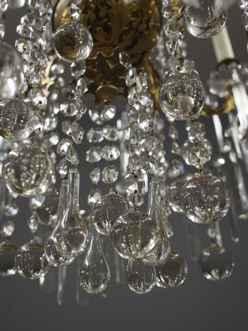 GLASS AND GILDED BRASS 2 TIER CHANDELIER - ADDITIONAL PHOTO 4