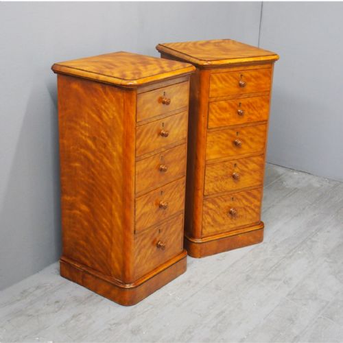 Pair of Tall Satin Birch Bedsides or Chests
