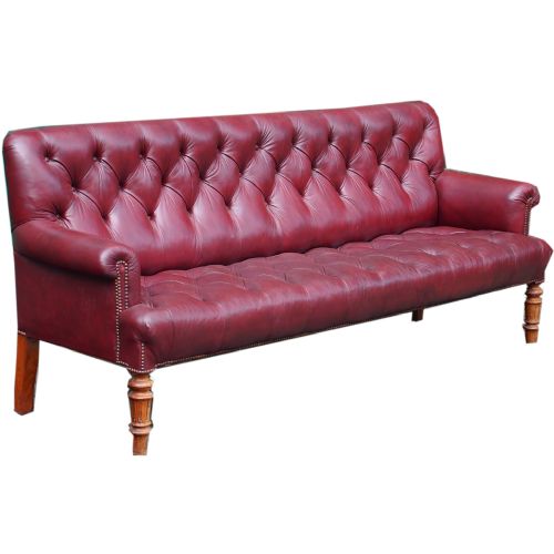 Burgundy Leather and Walnut Sofa by Gillows