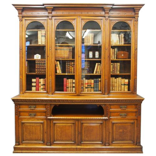 Late Victorian Oak Breakfront Bookcase