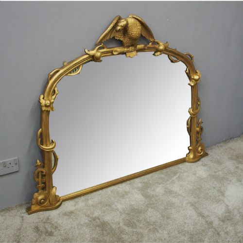 Carved Giltwood Bird Design Overmantel Mirror