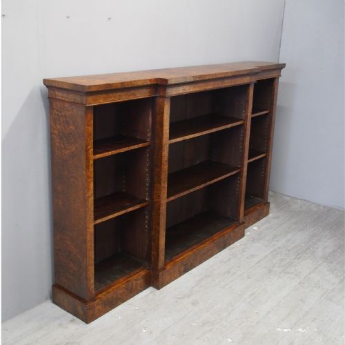 Mid Victorian Burr Walnut Open Bookcase