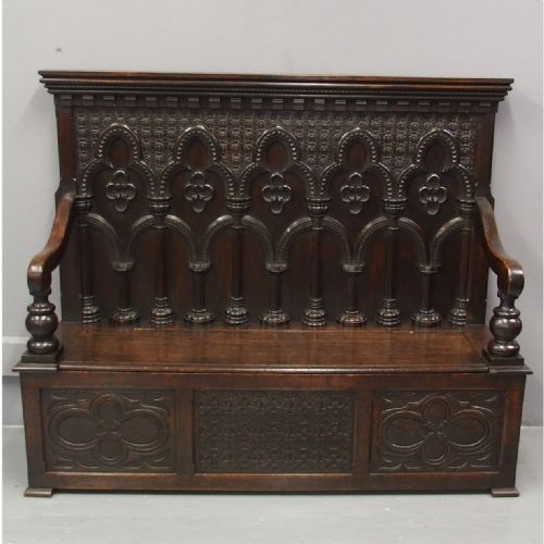 Gothic Oak Hall Bench