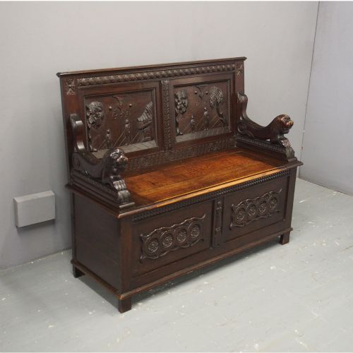 Victorian Carved Oak Hall Bench